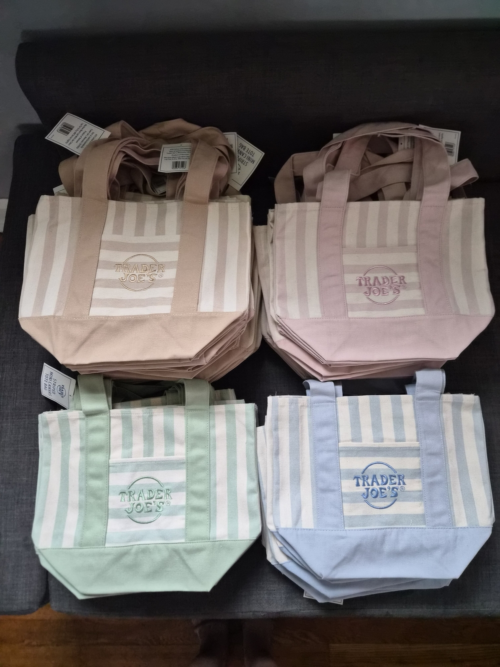 Pastel Stripe Tote Bag - Pink, Blue, Green, Beige Options